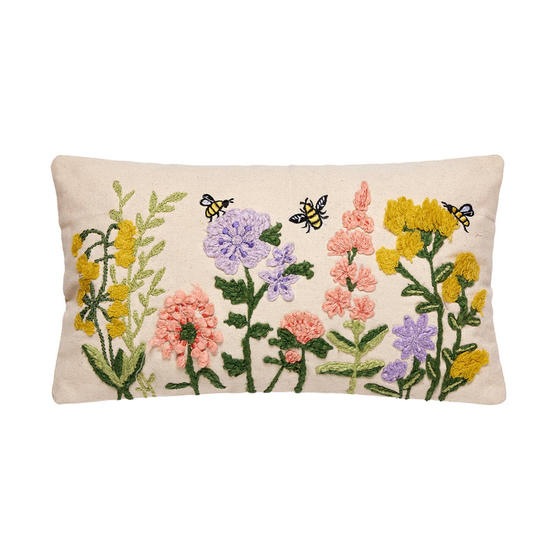 Peking Handicraft - Floral Natural Field Embroidered Pillow