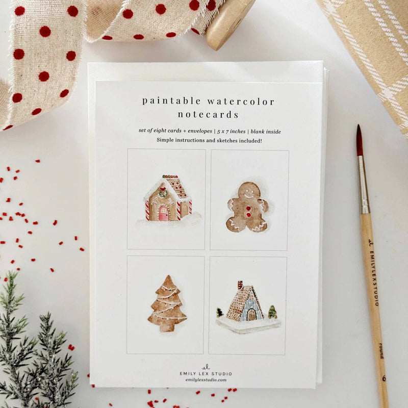 emily lex studio - Gingerbread paintable watercolor notecard set