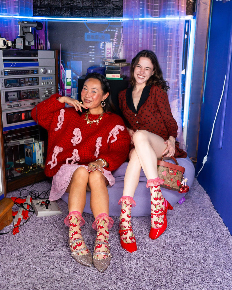 Sock Candy - Cherry Bow Ruffle Sheer Crew Sock