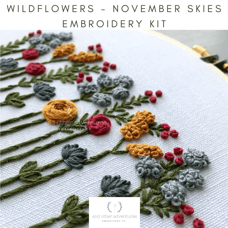 And Other Adventures Embroidery Co - Beginner Embroidery Kit - Wildflowers - November Skies