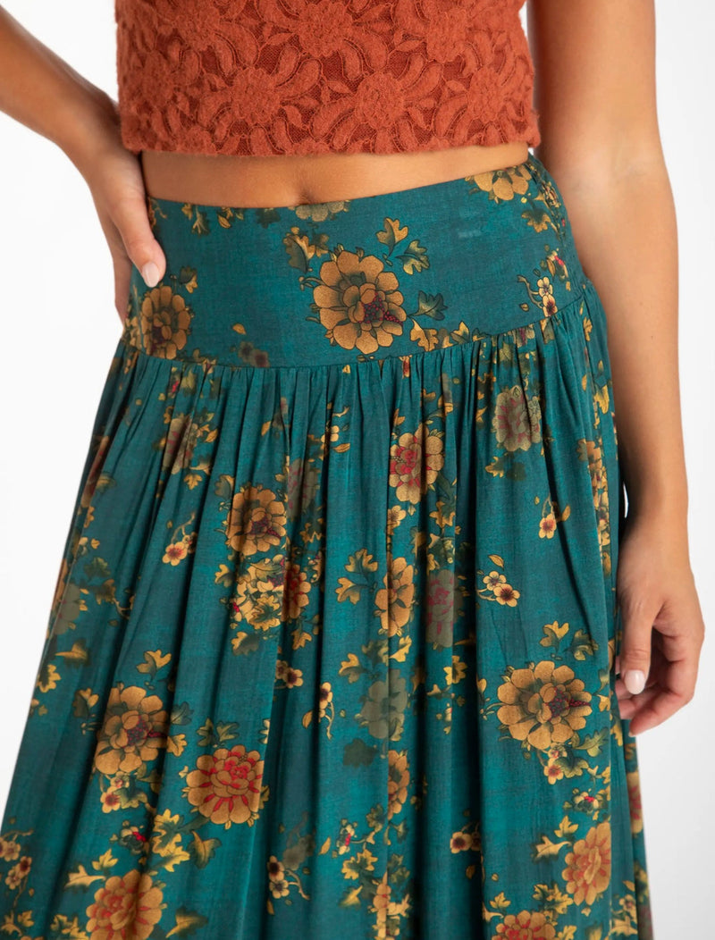 Natural Life Addie Midi Skirt - Teal Orange Clusters