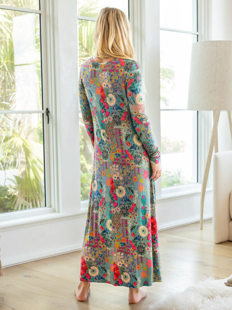 Natural Life Stevie Knit Maxi Dress - Blue Garden Patchwork