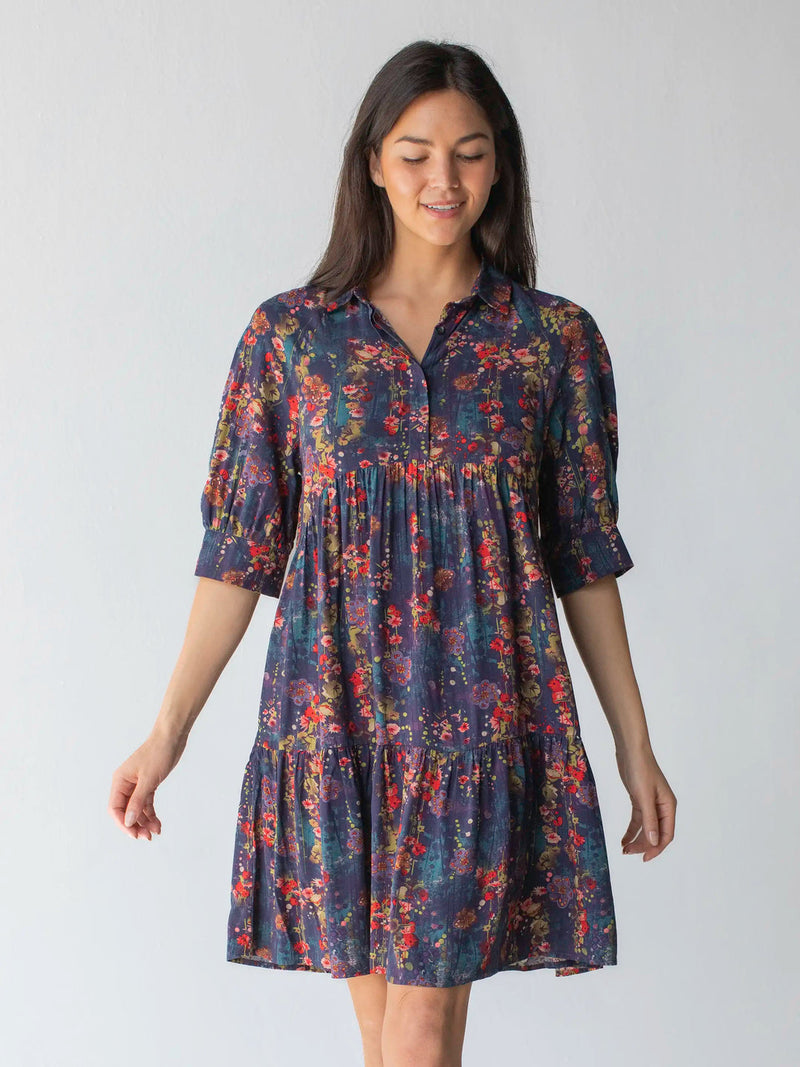 Natural Life Becca Dress - Watercolor Indigo Floral