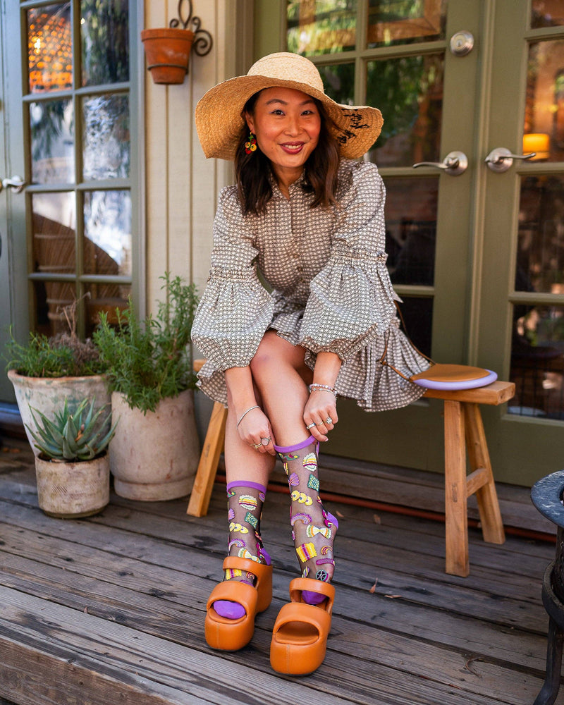 Sock Candy - Pasta Lover Black Sheer Crew Sock