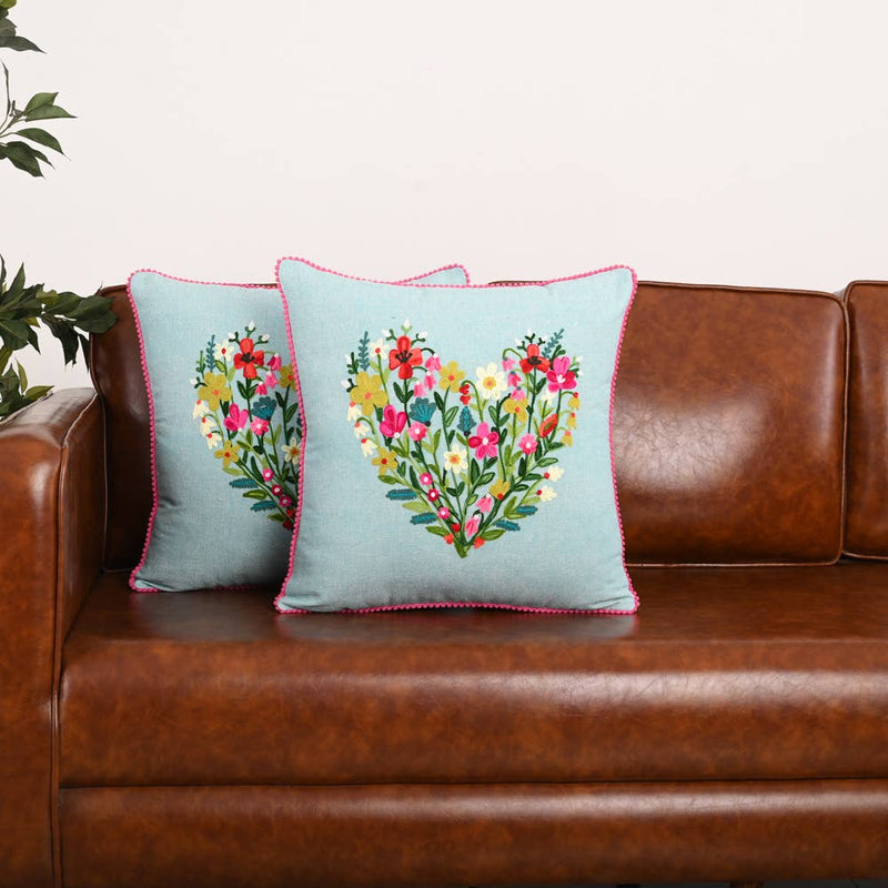 Karma Living - HEART PILLOW W/CROCHET FLOWERS 18X18 - 2ABCC23674_SBPK