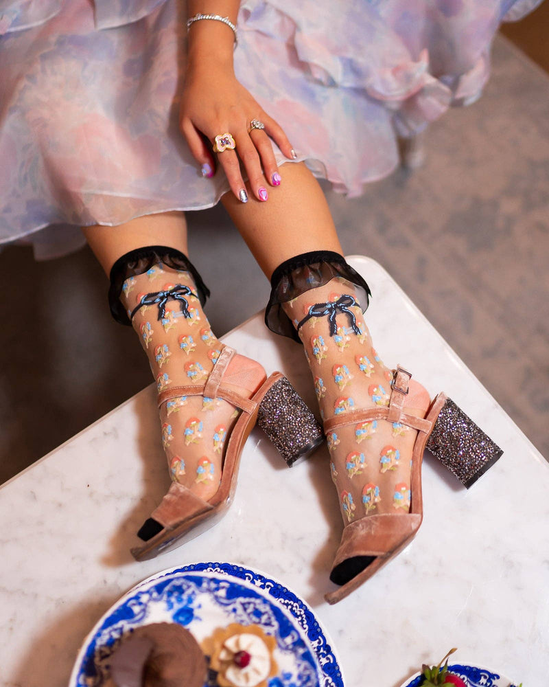 Sock Candy - Repeat Floral Ruffle Sheer Crew Sock