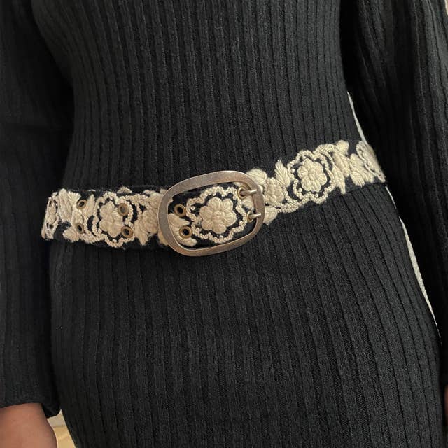 Jenny Krauss - Two-Tone Embroidered Wool Belt, Black/Cream