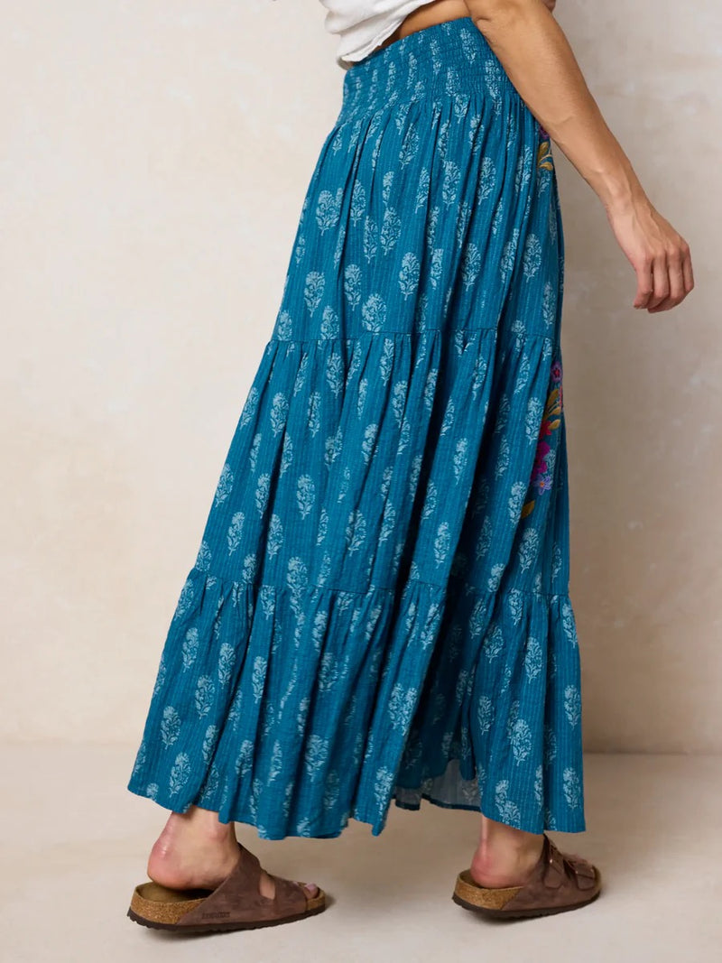 Natural Life Hanna Embroidered Convertible Maxi Skirt - Block Stamp Indigo
