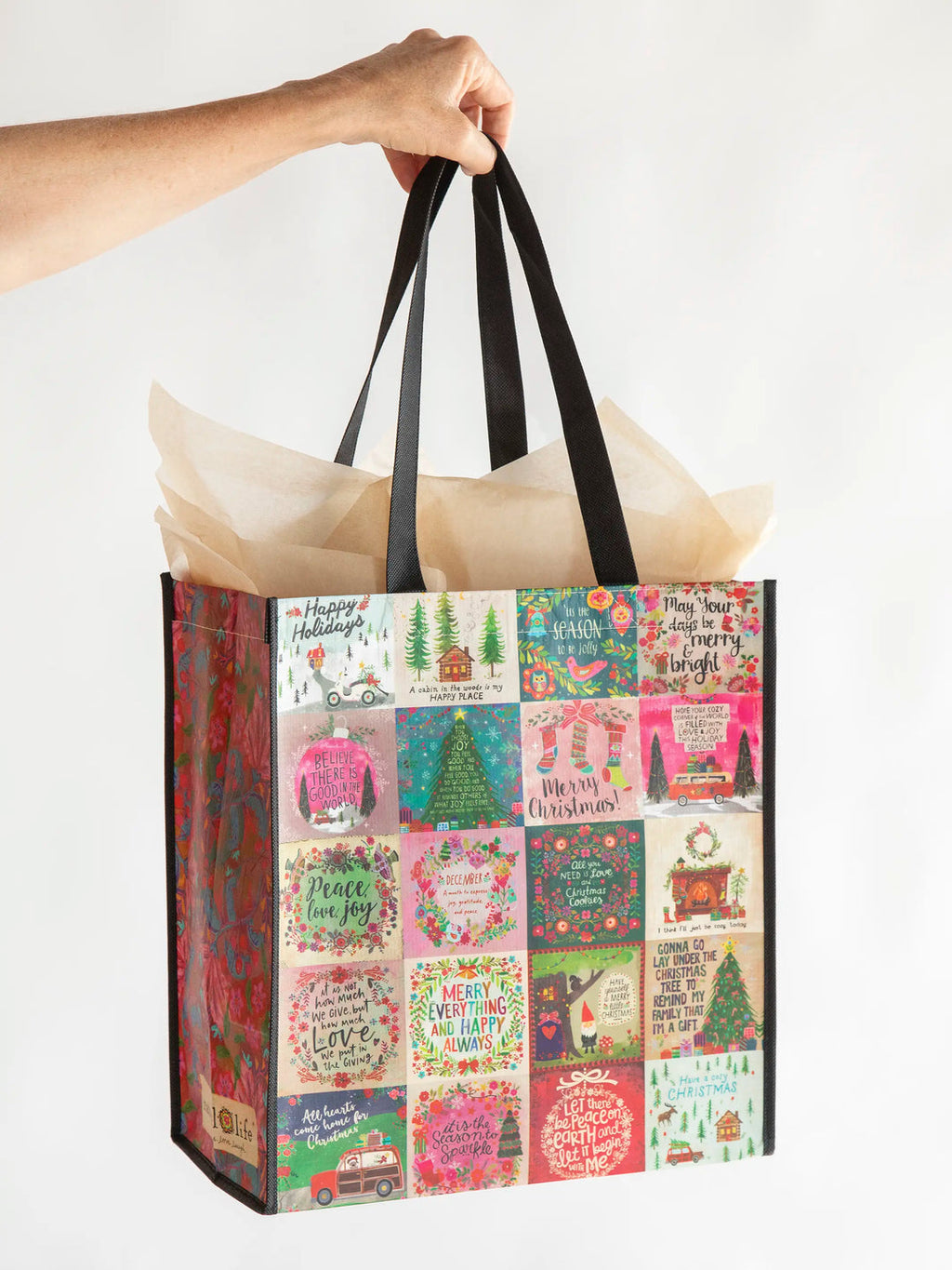 Natural Life Recycled XL Happy Bags - Holiday Chirps