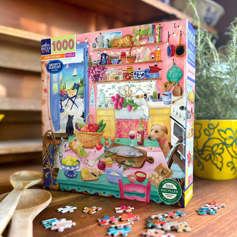 eeBoo - Pink Kitchen 1000  Piece Square Puzzle