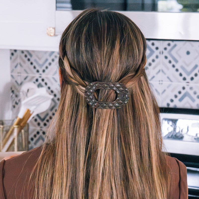 TELETIES - Flat Round Hair Clip | Small | Truly Taupe Quilted