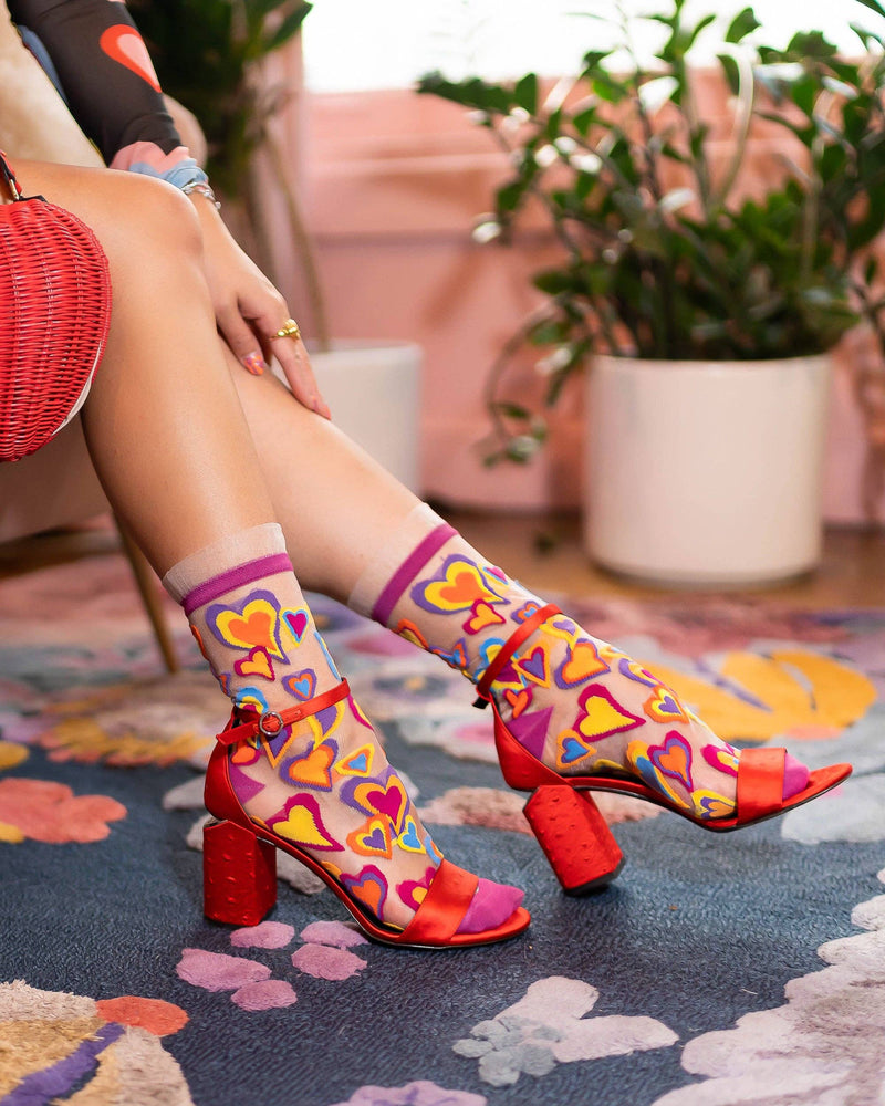Sock Candy - Y2K Hearts Ruffle Sheer Crew Sock