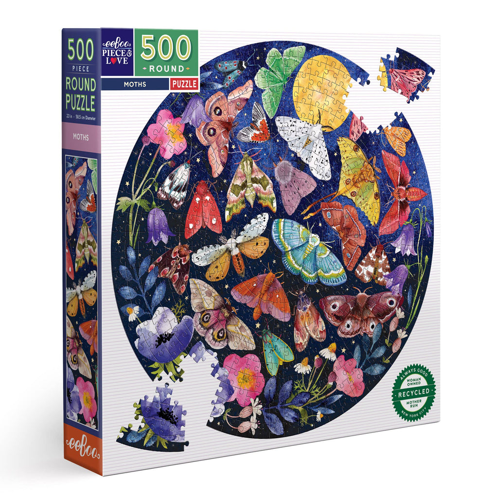 eeBoo - Moths 500 Piece Round Adult Jigsaw Puzzle