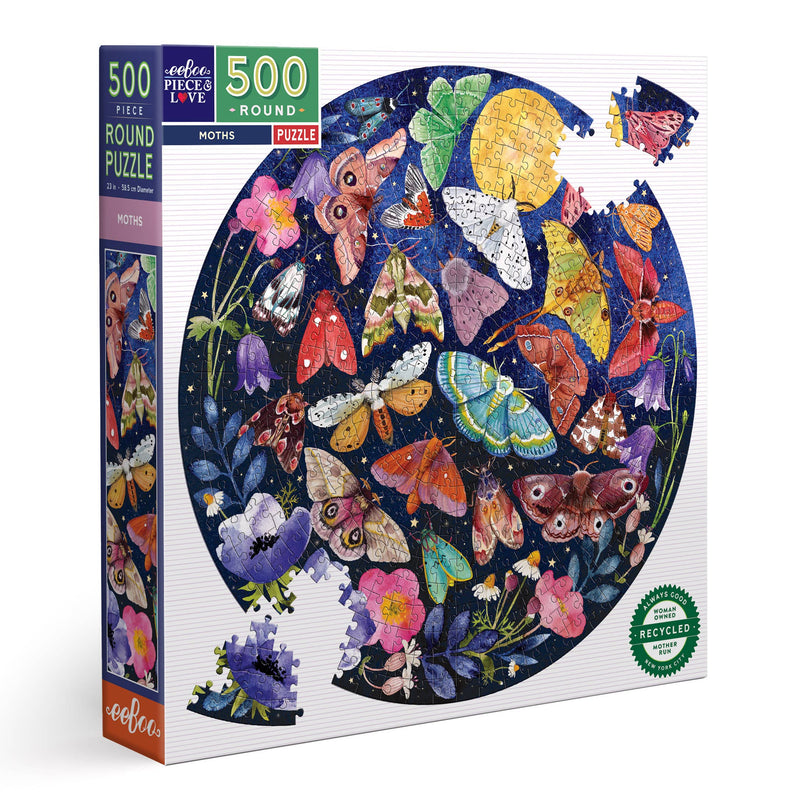 eeBoo - Moths 500 Piece Round Adult Jigsaw Puzzle