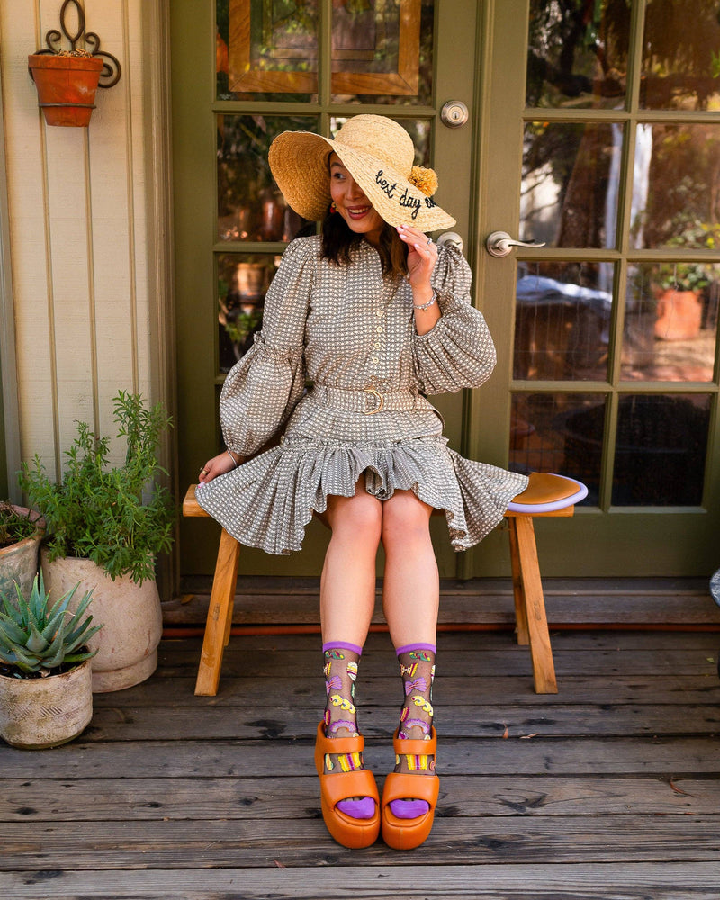 Sock Candy - Pasta Lover Black Sheer Crew Sock
