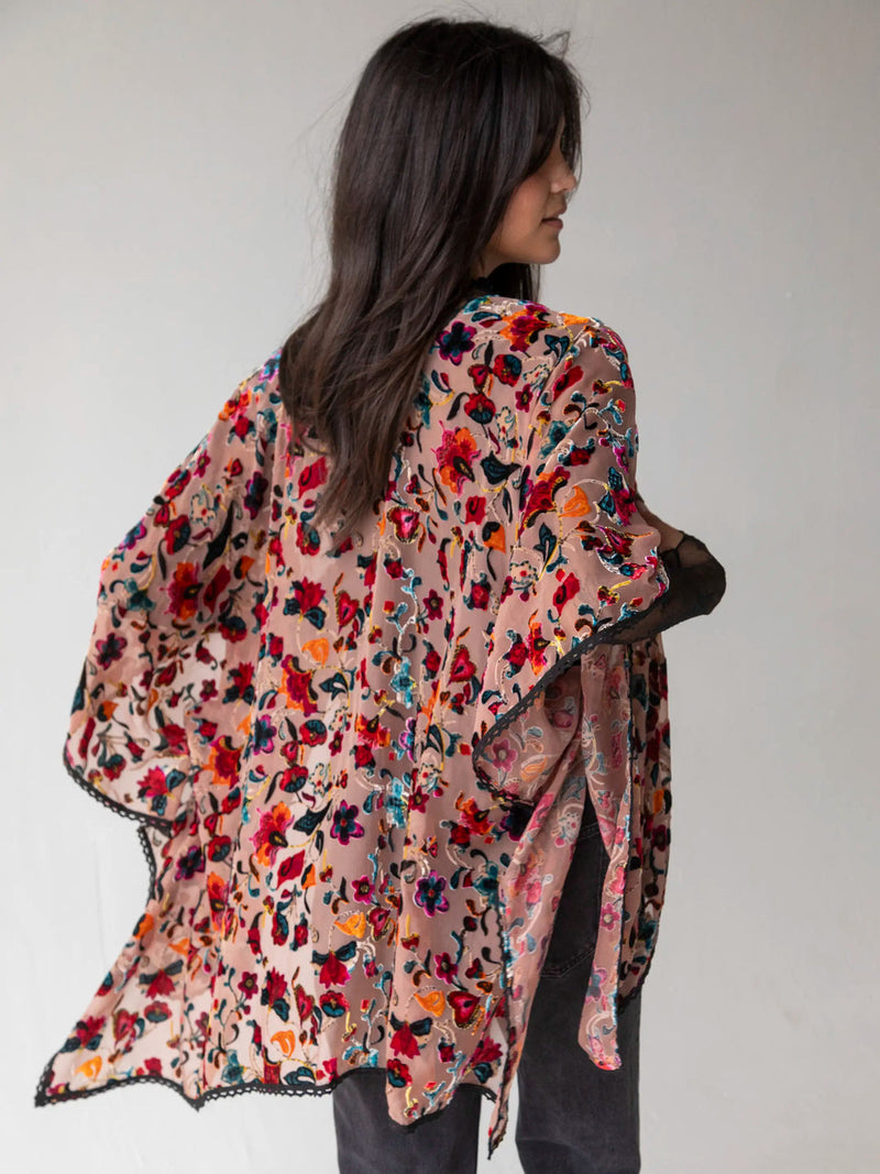 Natural Life Velvet Burnout Kimono - Light Pink Floral