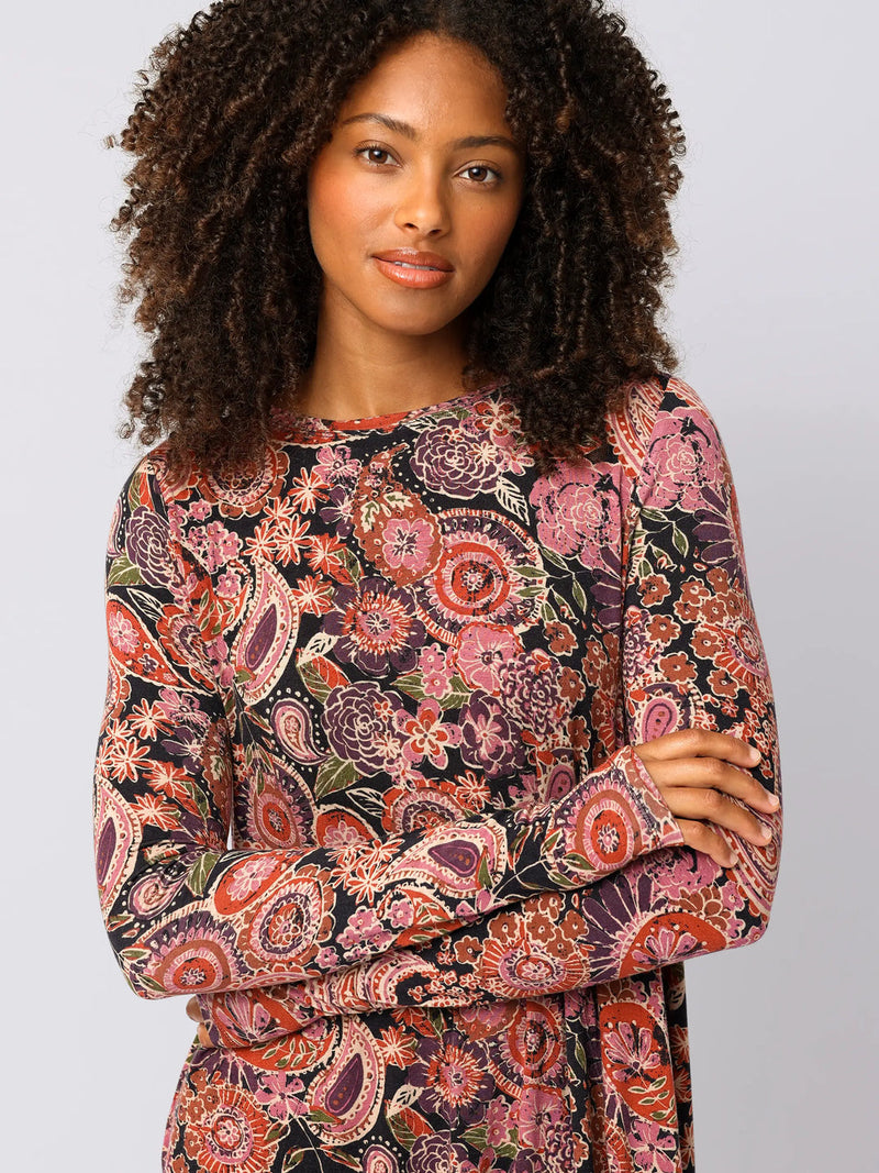 Natural Life Stevie Knit Mini Dress - Black Sketched Paisley