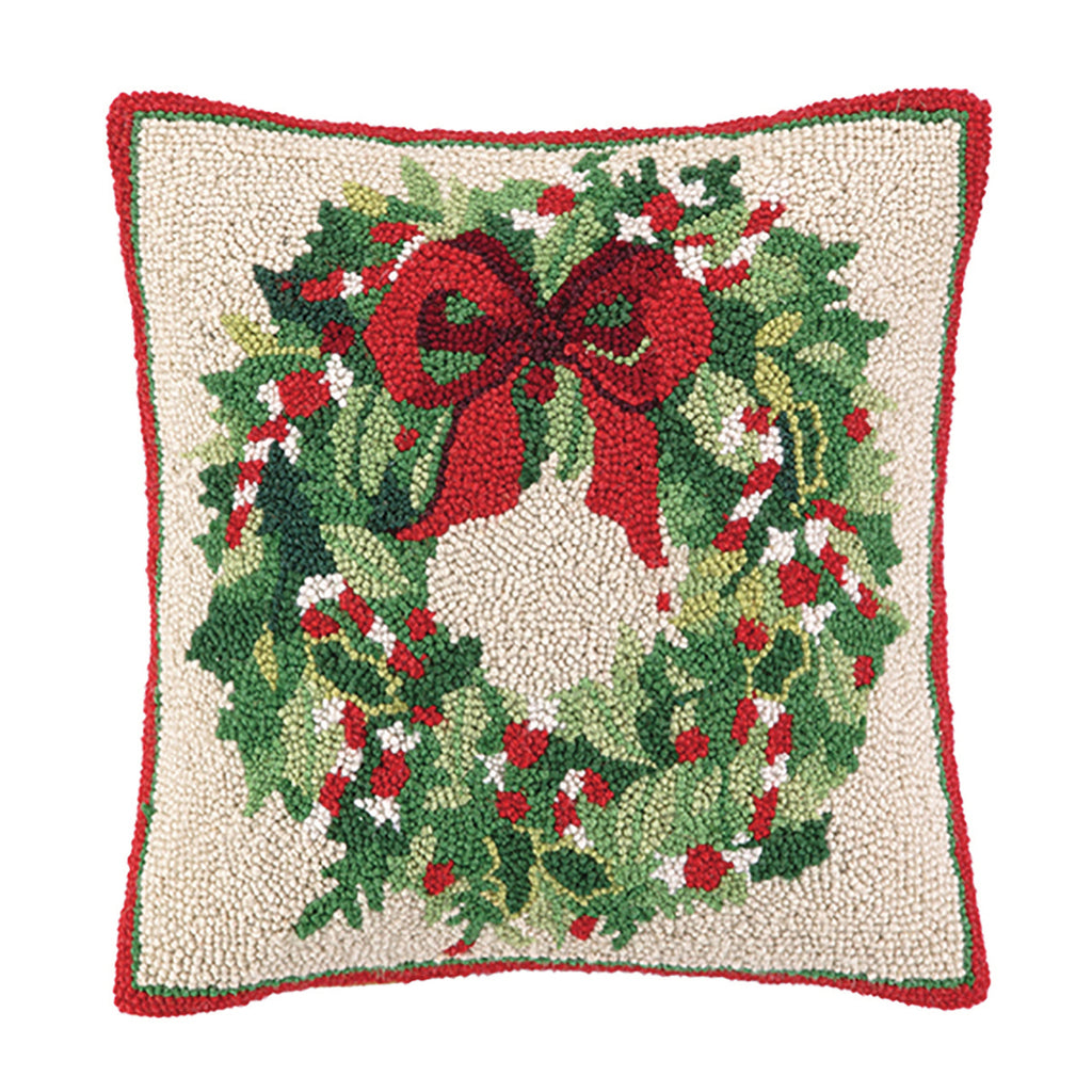 Peking Handicraft - “Classic Christmas Wreath” - Christmas Hook Pillow (16” X 16”)