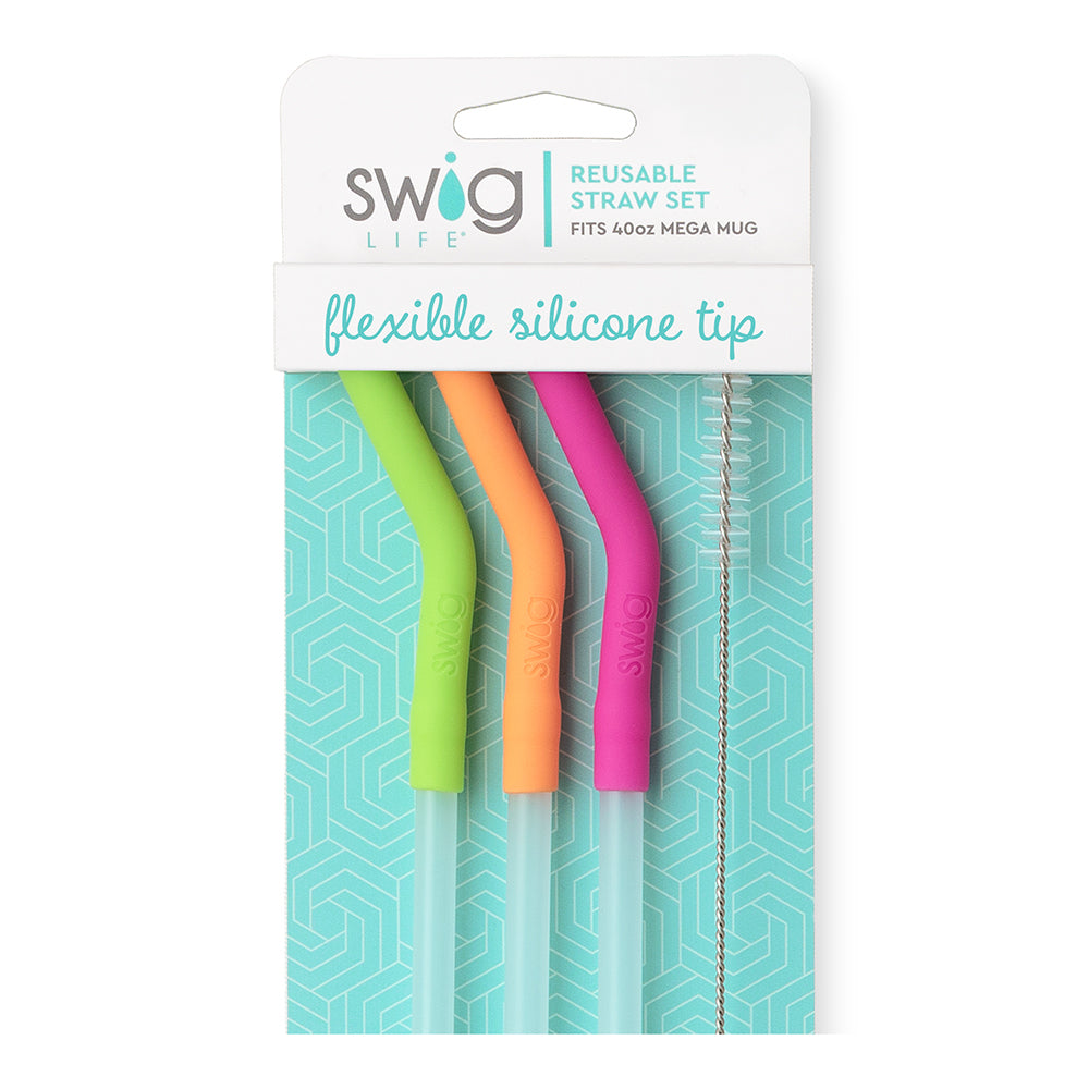 Swig Life Neon Lime/Orange/Berry Reusable Straw Set (Mega Mugs)