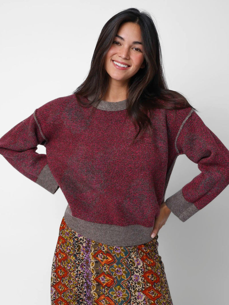 Natural Life Rosie Jacquard Pullover Sweater - Stone Grey Rose
