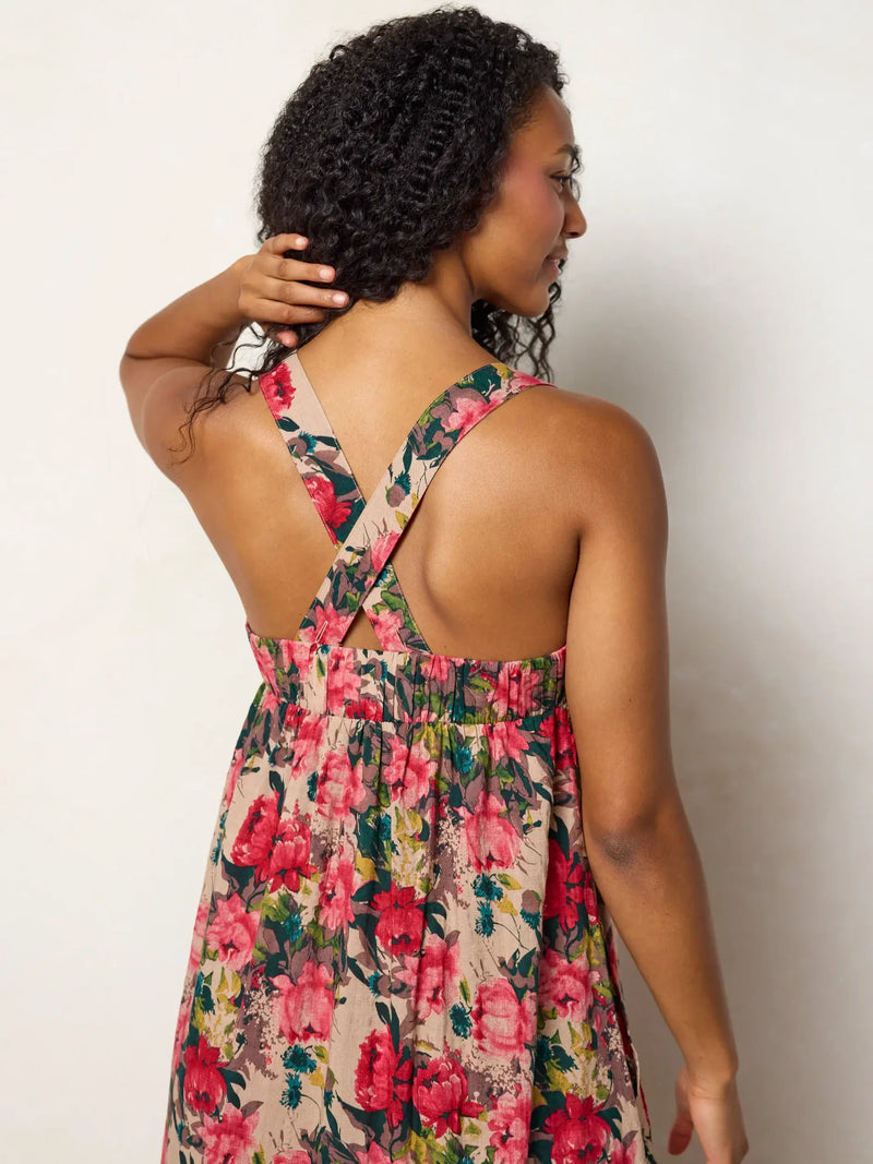 Natural Life Lennox Maxi Dress - Tan Red Roses