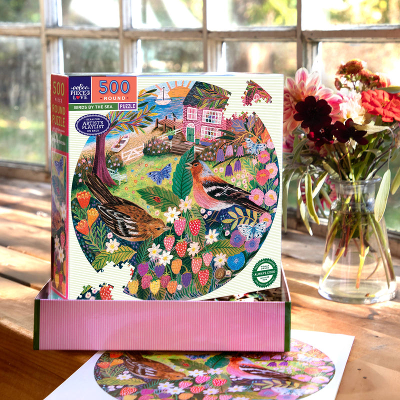 eeBoo - Birds by the Sea 500 Piece Round Puzzle