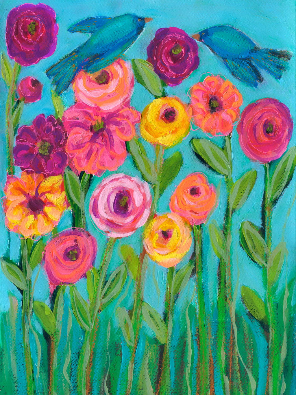 GreenBox Art - Blooms & Petals - Wildflowers & Birds Stretched Canvas