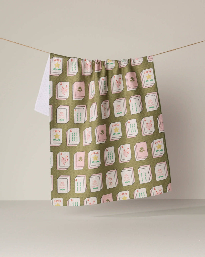 Geometry - Flower Tiles Tea Towel - Mahjong