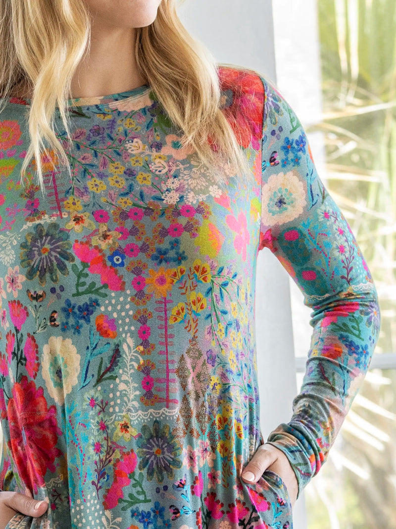 Natural Life Stevie Knit Maxi Dress - Blue Garden Patchwork