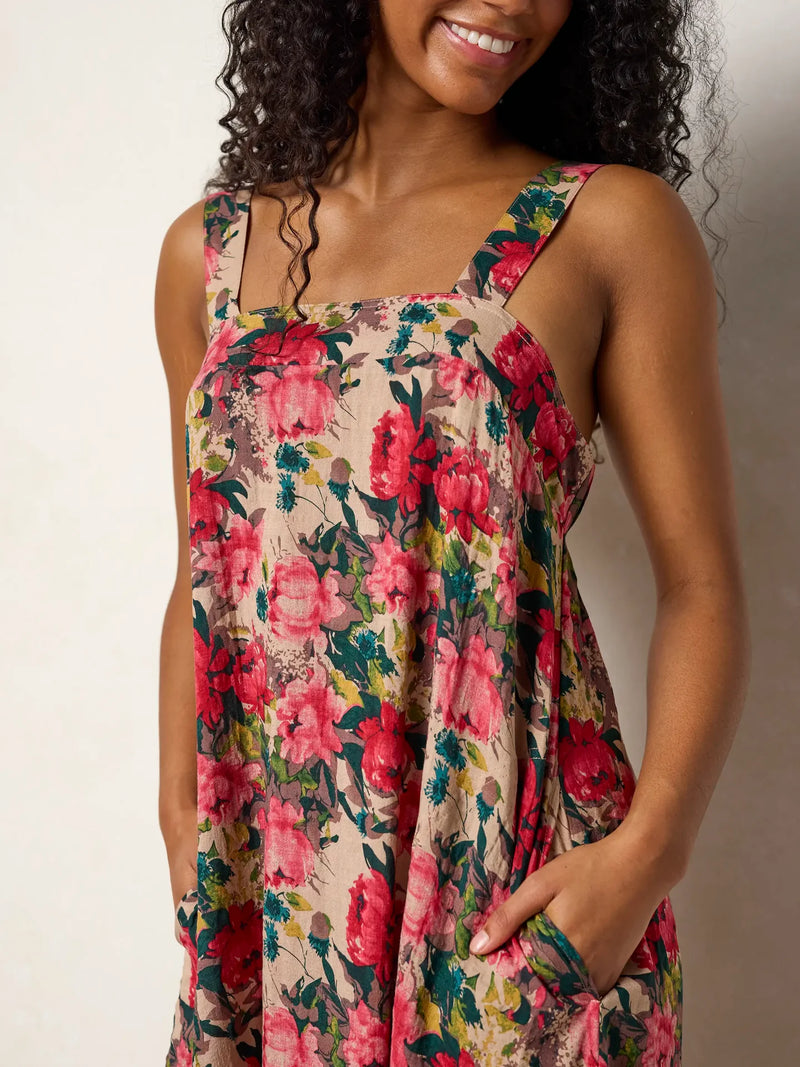 Natural Life Lennox Maxi Dress - Tan Red Roses