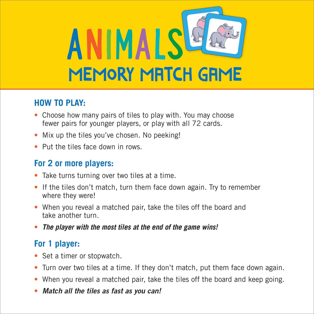 Peter Pauper Press - Animals Memory Match Game (Set of 72 cards)