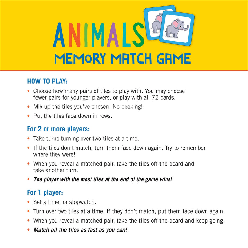 Peter Pauper Press - Animals Memory Match Game (Set of 72 cards)