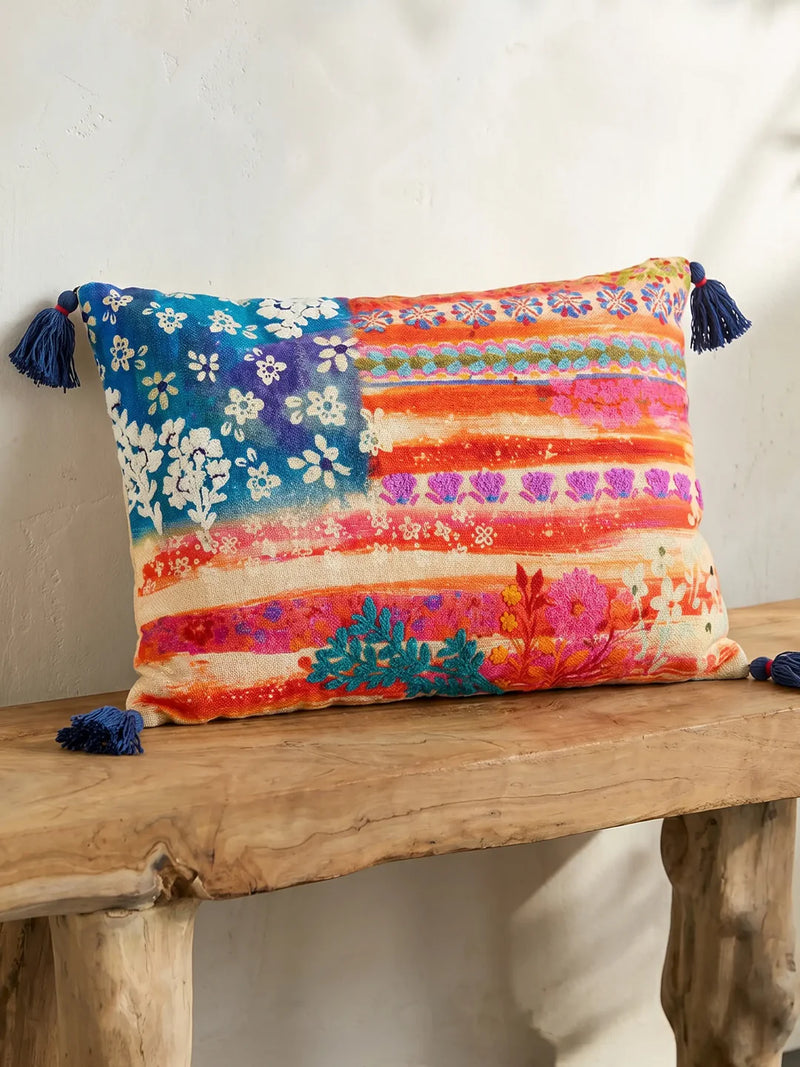 Natural Life® Boho Cotton Tassel Pillow - American Flag
