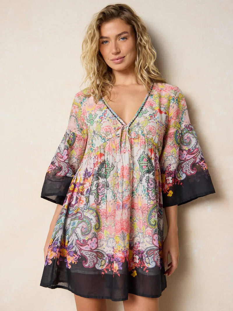 Natural Life Isabella Mini Dress - Black Multicolored Paisley