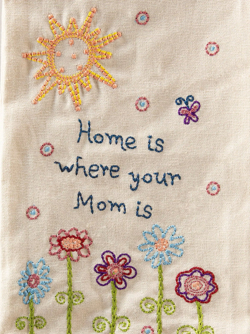 Natural Life Linen Embroidered Hand Towel - (Natural) Home Is Where Your Mom Is