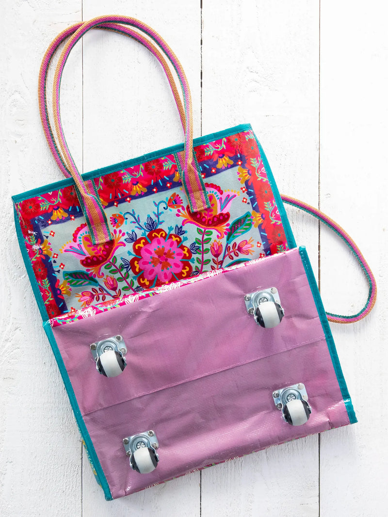 Natural Life Rolling Tote Bag - Red Folk Flower