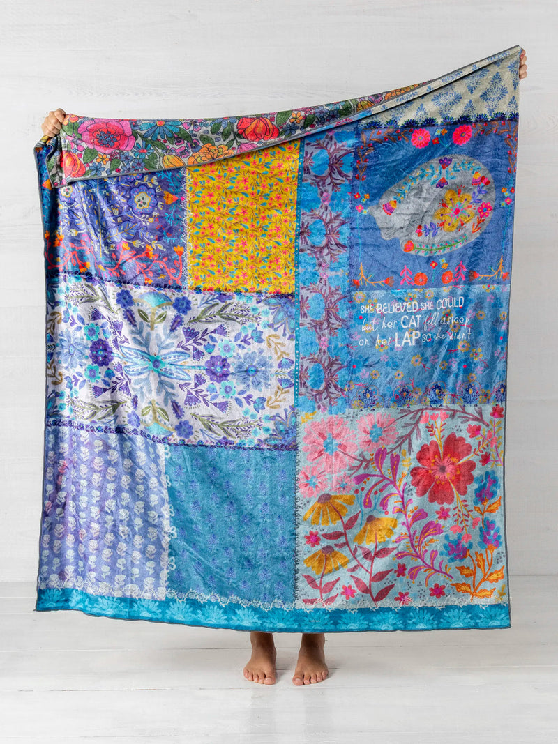 Natural Life Reversible Cozy Throw Blanket - Teal Cat