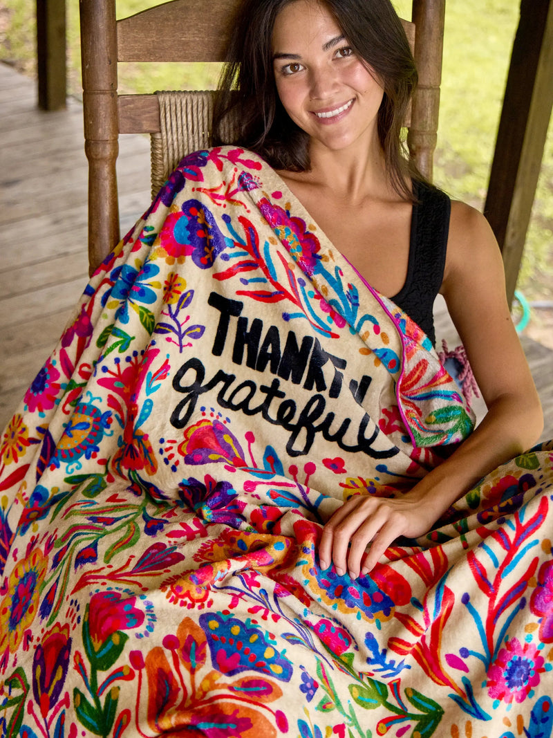 Natural Life Reversible Cozy Throw Blanket - Thankful Grateful