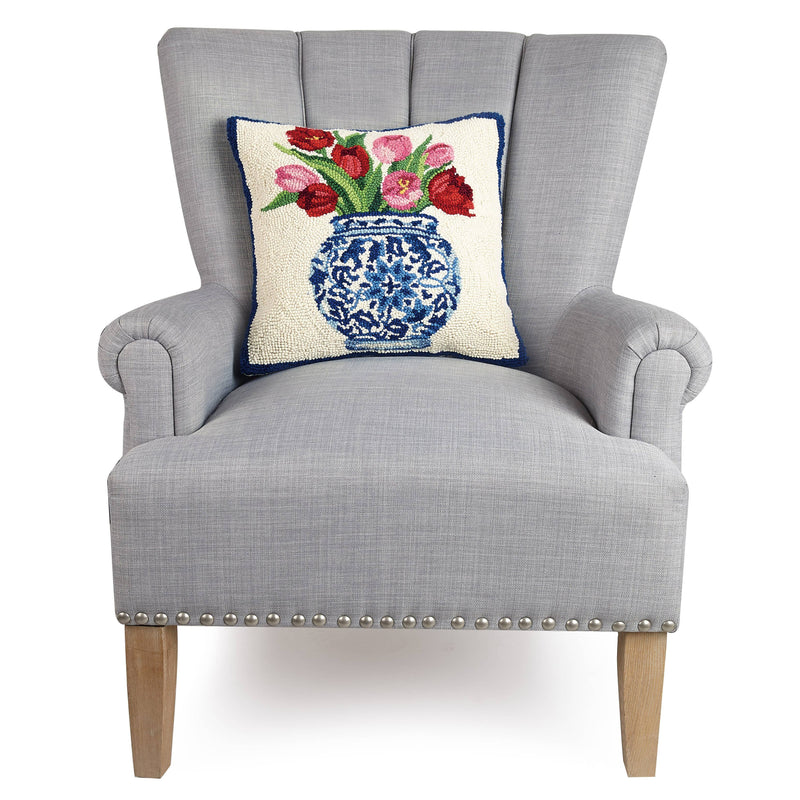 Peking Handicraft - Chinoiserie Vase Tulips Hook Pillow - Sally Eckman Roberts