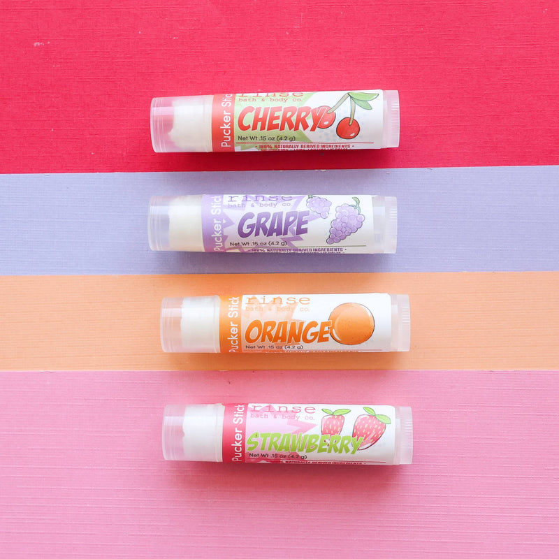 Rinse Bath & Body Co. - Pucker Stick - Cherry Lip Balm | Natural Lip Care | Kid’s Valentine’s Day Gift