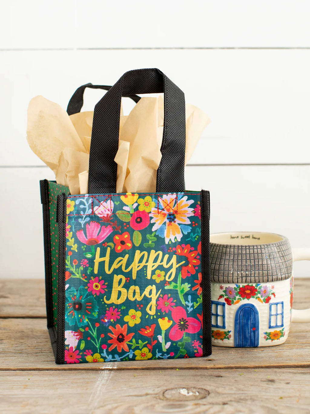 Natural Life Recycled Small Happy Bag - Happy Bag Teal Gold Floral