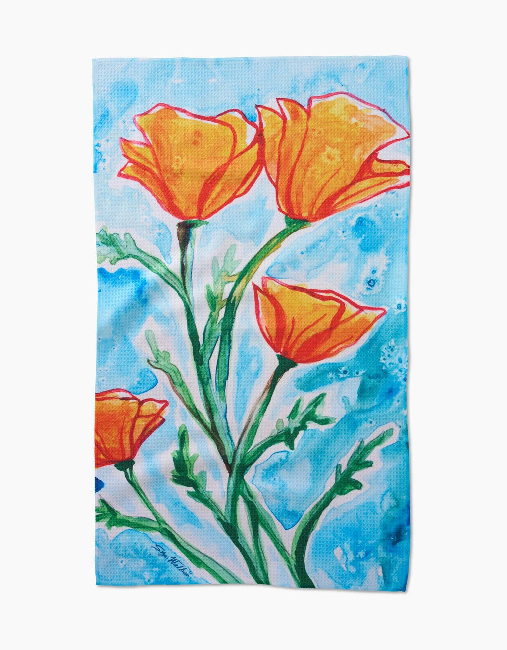 Geometry - Golden Poppy Flowers Tea Towel