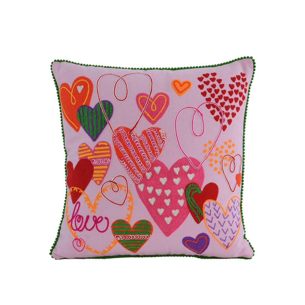 Karma Living - EMBR B.PINK HEART CUSHION 18x18 - 2ABCC24632_BPGR