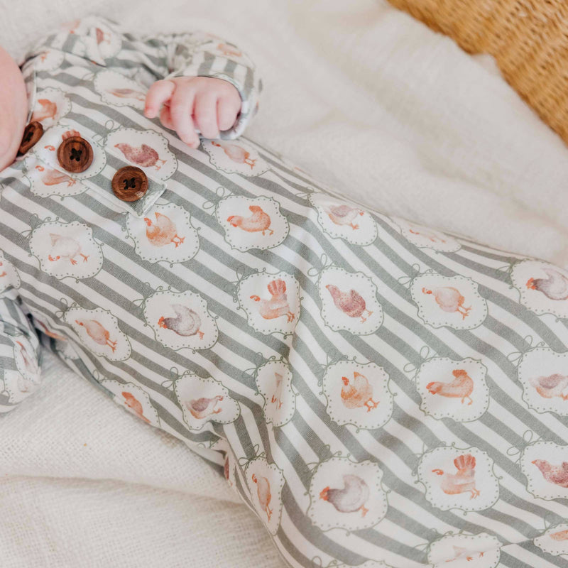 Copper Pearl - Wood Button Newborn Knotted Gown - Constance