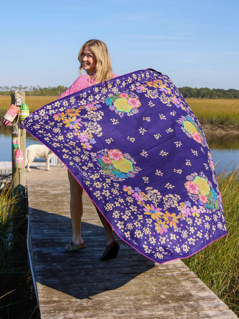 Natural Life - XL Double-Sided Microfiber Beach Towel - Tropic Bandana Navy
