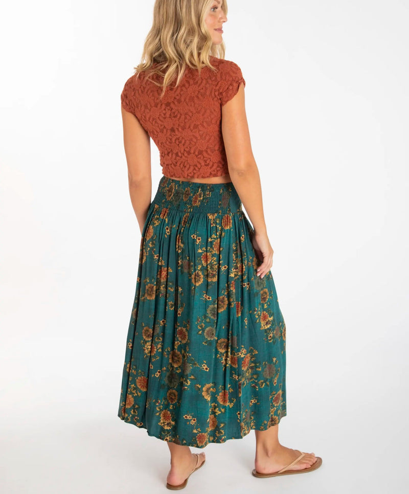 Natural Life Addie Midi Skirt - Teal Orange Clusters