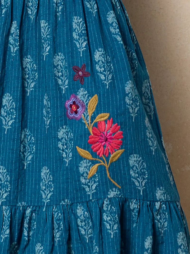 Natural Life Hanna Embroidered Convertible Maxi Skirt - Block Stamp Indigo