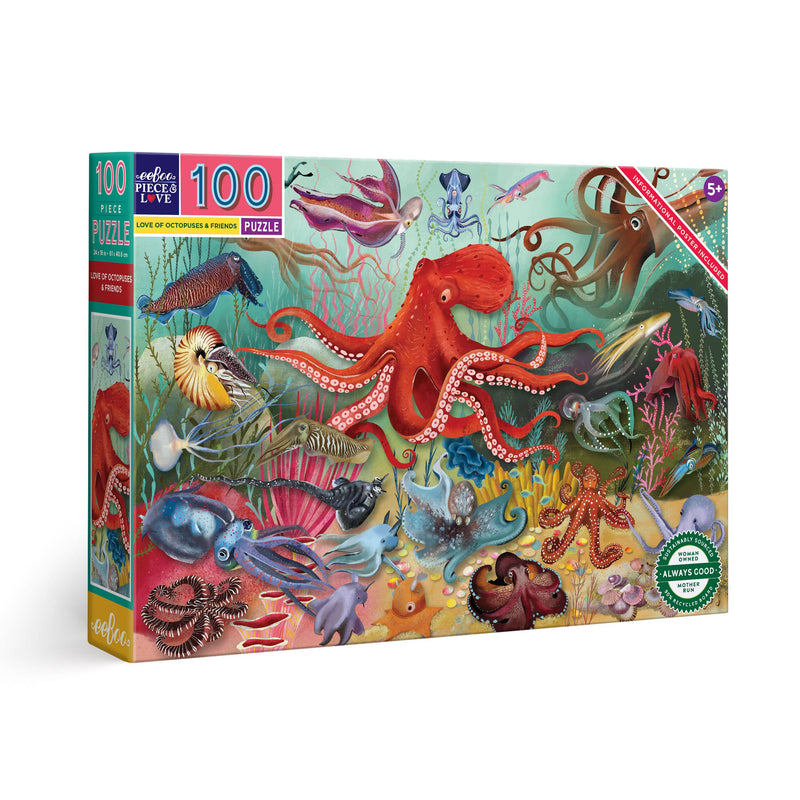 eeBoo - Love of Octopuses & Friends 100 Piece Puzzle