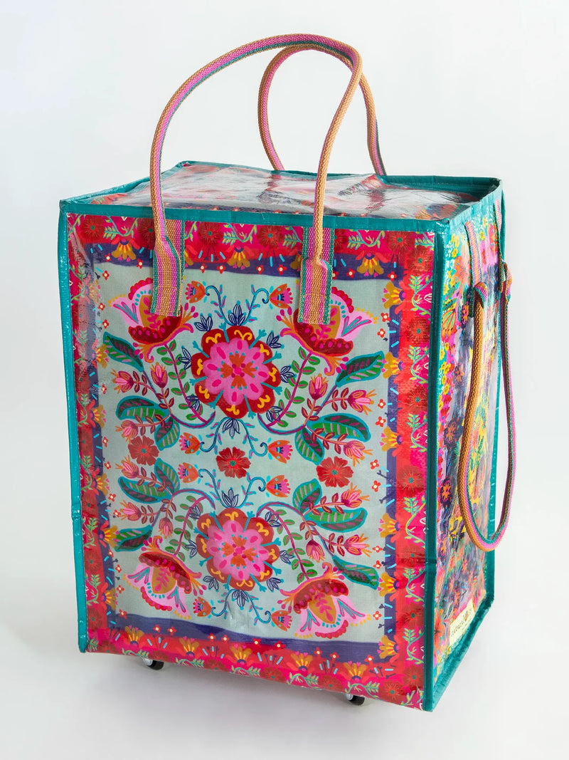 Natural Life Rolling Tote Bag - Red Folk Flower