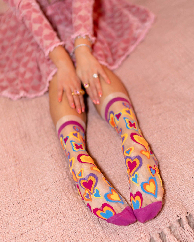 Sock Candy - Y2K Hearts Ruffle Sheer Crew Sock